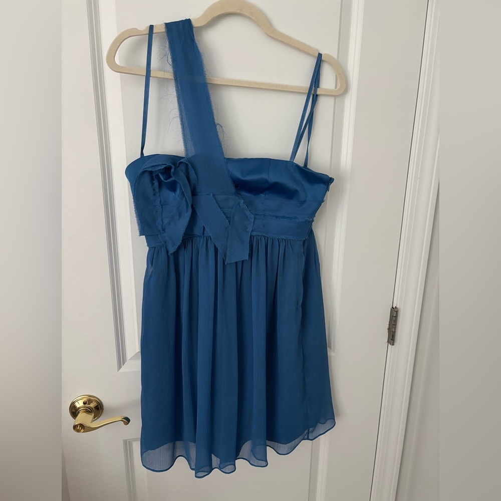 NWT BCBG GENERATION BLUE CHIFFON One Shoulder Homecoming Mini Dress